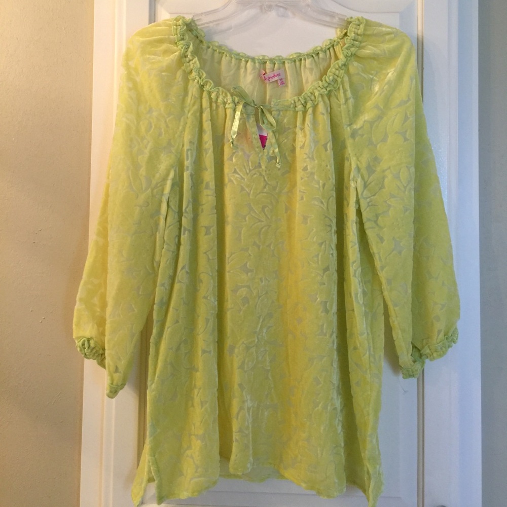 Fresh  Produce yellow sheer/velvet top, M/L